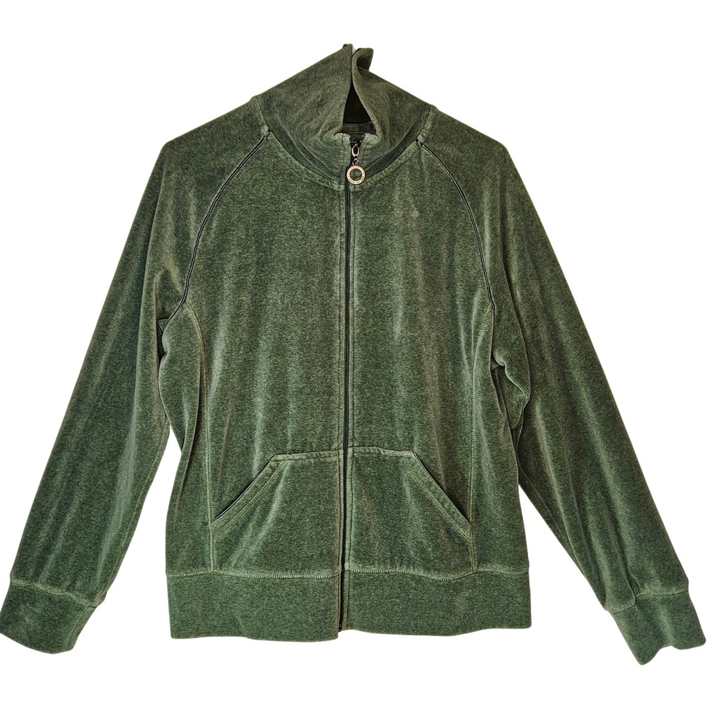 Everlast Womens Velour Full Zip Jacket XL Green Athleisure Sportswear Loungewear